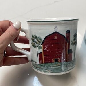 TIENSHAN  Mug Prairie Stoneware Red Barn 16 oz